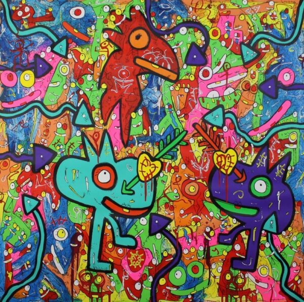 Love Tails,Acrylic,2018 Size 95x95 cm PERSSON VHILO H (VHILO ART) - Svezia